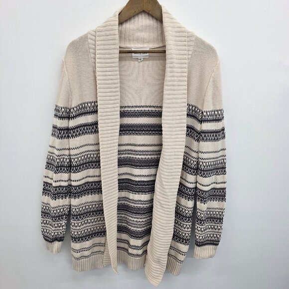 Olive +‎ Oak Beige Black Striped Open Front Cardigan Sweater S Long Sleeve Knit - Picture 3 of 14